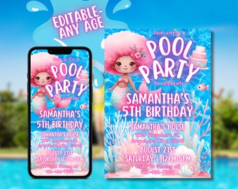 Pool Party Editable Invitation, Summer Birthday Party Evite, Text Invitation, Pool Party Invitation, Electronic Invite, Digital Invitation