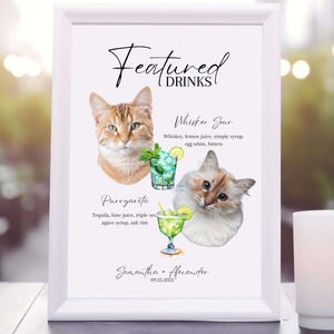 Menú de bebida destacada para gatos personalizado Letrero de bebida destacada para mascotas Menú de bar personalizado Letrero de bebida para gatos Menú de bebidas para mascotas Menú de bebidas exclusivas de cócteles para gatos