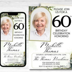 60th Birthday Invitation, Birthday Invitation, 60th Birthday, Digital Invitation, 60th Birthday Invitation For Her, Editable Template, Canva