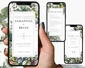 Digital Wedding Invitation Online Invitation Template Eco-Friendly E-Invite Electronic Wedding Invitation Eucalyptus Digital Wedding Invite