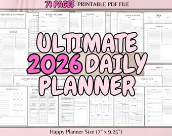 2026-2027 Daily Planner: Printable Budget, Meal, Workout Tracker (Happy Planner Size PDF)