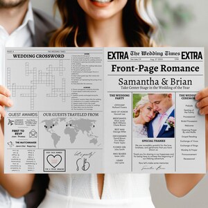 Gefaltete Zeitung Hochzeitsprogramm Vorlage Druckbare Hochzeitsprogramme Timeline Vorlage Fun Hochzeitsprogramm Bearbeitbare Zeitungsvorlage canva
