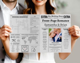 Folded Newspaper Wedding Program Template Printable Wedding Programs Timeline Template Fun WeddingProgram Editable Newspaper template canva