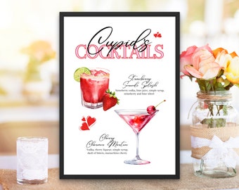 Valentine's Day Signature Drink Sign Bar Menu Template Minimalist Printable Bar Menu Modern Editable Drink Menu Template Drink and Garnishes