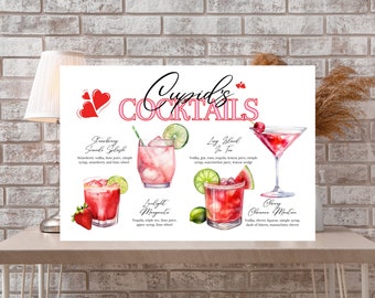 Valentine's Day Signature Drink Sign Bar Menu Template Minimalist Printable Bar Menu Modern Editable Drink Menu Template Drink and Garnishes