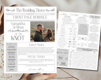 Newspaper Wedding Program Template Printable Wedding Program Timeline Template Fun WeddingProgram Editable Newspaper template canva template