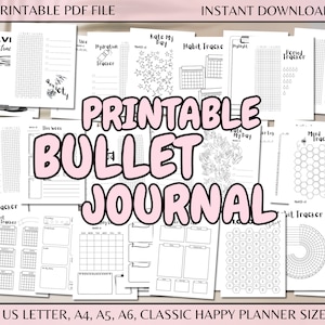 Printable Yearly Bullet Journal Bujo US Letter A4 A5 A6 Classic Planner Size Page Daily Monthly Templates Habit Mood Trackers PDF Download