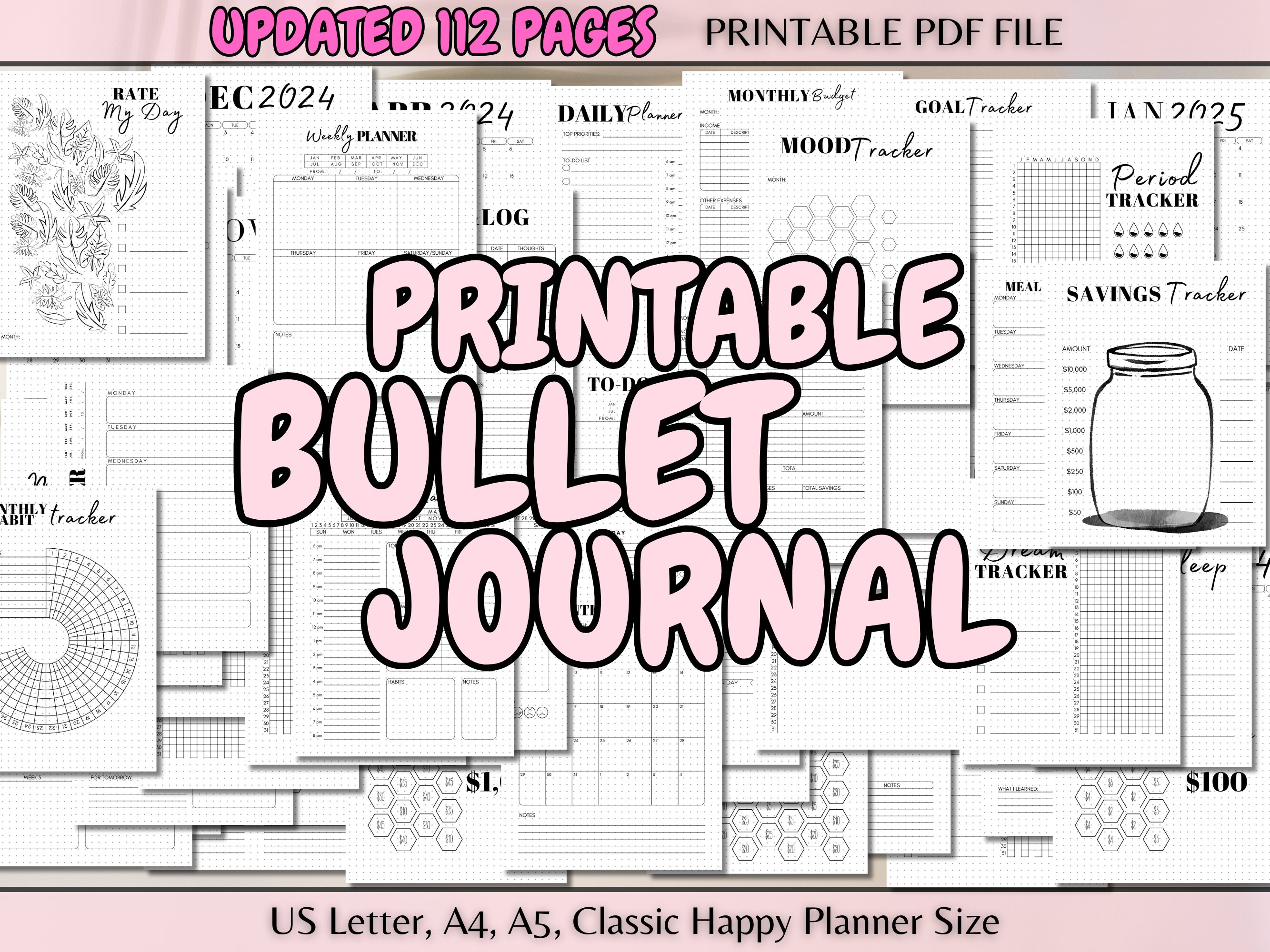 Printable Bullet Journal Premade Bujo Template Premade Journal US