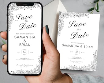 Save The Date Template Minimalist Save the Date Digital Download Smartphone Black White Save the Date Digital Template Editable Text Evite