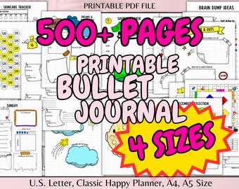 Bullet Journal 2026 Printable, Bujo Planner PDF, Daily Weekly Monthly Templates, Habit Mood Trackers, Goal Budget, Meals Self-Care Organizer