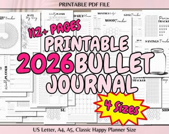 2026 Bullet Journal imprimable Modèle Bujo Premade Journal Premade US Letter A4 A5 Agenda classique Pages Quotidien Hebdomadaire Mensuel Habit Tracker