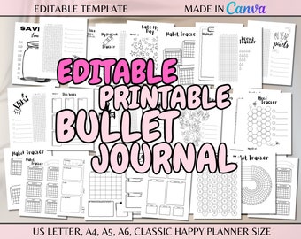 Bearbeitbare Jährliche Bullet Journal Vorlagen Bujo US Letter A4 A5 A6 Planer Größe Druckbare Seite Tägliche Monatliche Habit Mood Tracker Vorlage Canva