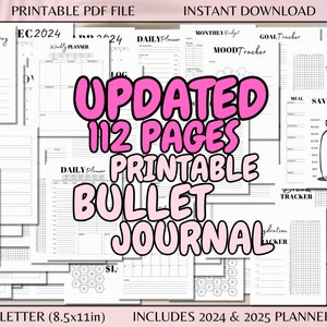 Printable Yearly Bullet Journal Bujo Spread US Letter Size Daily Weekly Monthly Templates Habit Mood Trackers PDF Download Journal Pages