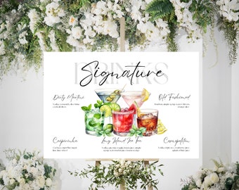 Featured Signature Drink Sign Bar Menu Template Minimalist Printable Bar Menu Modern Editable Drink Menu Template with Drinks and Garnishes