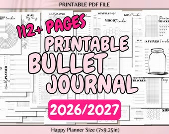 Bullet Journal annuel imprimable Bujo Classic Planner Size Page Modèles quotidiens hebdomadaires mensuels Suivi de l'humeur des habitudes Pages de journal à téléchargement PDF