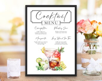 Featured Signature Drink Sign Bar Menu Template Minimalist Printable Bar Menu Modern Editable Drink Menu Template with Drinks and Garnishes