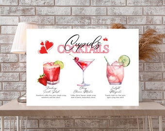 Valentine's Day Signature Drink Sign Bar Menu Template Minimalist Printable Bar Menu Modern Editable Drink Menu Template Drink and Garnishes