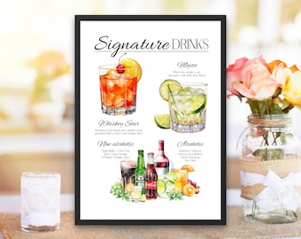 Featured Signature Drink Sign Bar Menu Template Minimalist Printable Bar Menu Modern Editable Drink Menu Template with Drinks and Garnishes