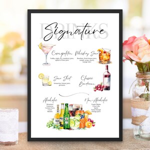 Featured Signature Drink Sign Bar Menu Template Minimalist Printable Bar Menu Modern Editable Drink Menu Template with Drinks and Garnishes