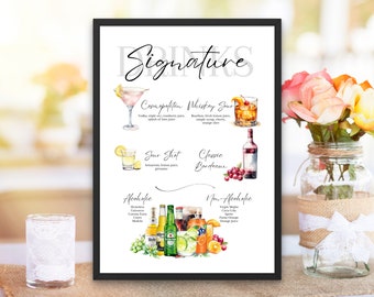 Featured Signature Drink Sign Bar Menu Template Minimalist Printable Bar Menu Modern Editable Drink Menu Template with Drinks and Garnishes