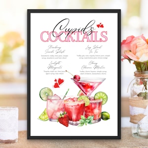 Szablon menu baru z podpisem na Walentynki Minimalistyczne menu baru do wydrukowania Nowoczesny edytowalny szablon menu drinków Napoje i dodatki