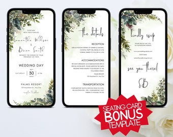 Greenery Digital Wedding Invitation Template: E-Invite DIY (Canva)
