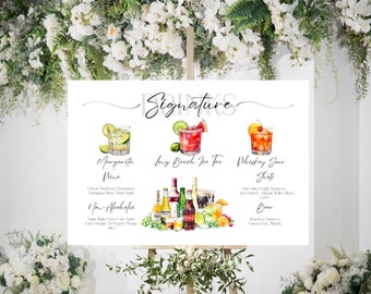 Featured Signature Drink Sign Bar Menu Template Minimalist Printable Bar Menu Modern Editable Drink Menu Template with Drinks and Garnishes