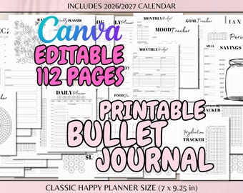 Editable Printable Bullet Planner Bujo Printables Bujo Spread Classic Planner Size Journal Bujo Template Bullet Journal 2026 Bullet Journal