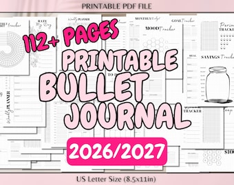 Printable Yearly Bullet Journal Bujo Spread US Letter Size Daily Weekly Monthly Templates Habit Mood Trackers PDF Download Journal Pages