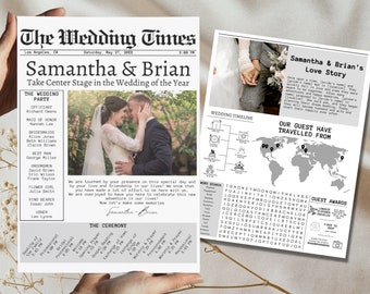 Newspaper Wedding Program Template Printable Wedding Program Timeline Template Fun WeddingProgram Editable Newspaper template canva template