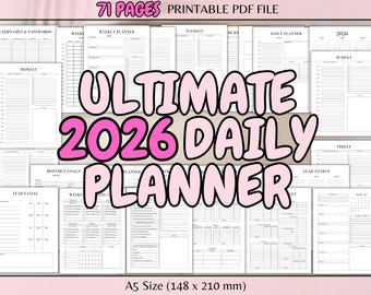 2026-2027 Daily Planner: Printable Budget, Meal, Workout Tracker (A5 PDF)