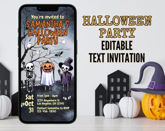 Kids Halloween Party, Text Invitation, Halloween, Digital Invitation, Editable Invitation, Electronic Invite, Phone Invite, Halloween Evite