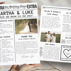 Newspaper Wedding Program Template Printable Wedding Program Timeline Template Fun WeddingProgram Editable Newspaper template canva template