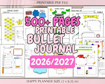 Printable Bullet Journal Bundle | 500+ BuJo Templates | 2026 Daily, Weekly, Monthly Layouts | Financial, Habit & Self-Care Savings Trackers