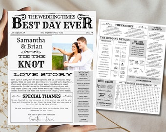 Newspaper Wedding Program Template Printable Wedding Program Timeline Template Fun WeddingProgram Editable Newspaper template canva template