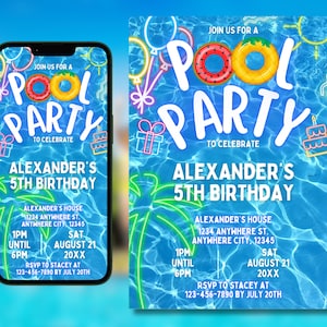 Pool Party Editable Invitation, Summer Birthday Party Evite, Text Invitation, Pool Party Invitation, Electronic Invite, Digital Invitation