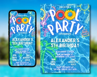 Pool Party Editable Invitation, Summer Birthday Party Evite, Text Invitation, Pool Party Invitation, Electronic Invite, Digital Invitation