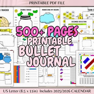Bullet Journal 2025 Printable Bujo Journal Pages Daily Week Month Planner Goal Tracker Financial Budget Templates Self Care Expense Trackers