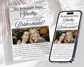 Editable Newspaper Bridesmaid Proposal Card | Printable Will You Be My Bridesmaid | Maid of Honor Proposal Template | Text Message Invite