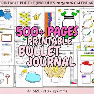 2025 Printable Bullet Journal Bundle BuJo Templates Daily, Weekly, Monthly Layouts Financial Habit Tracker Self Care Journal Templates A4