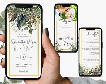 Digital Wedding Invitation Online Invitation Template Eco-Friendly E-Invite Electronic Wedding Invitation Eucalyptus Digital Wedding Invite