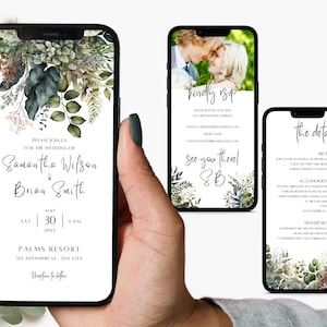 Digitale huwelijksuitnodiging Online uitnodigingssjabloon Milieuvriendelijke e-uitnodiging Elektronische huwelijksuitnodiging Eucalyptus digitale huwelijksuitnodiging