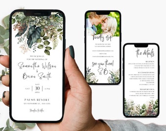 Digital Wedding Invitation Online Invitation Template Eco-Friendly E-Invite Electronic Wedding Invitation Eucalyptus Digital Wedding Invite