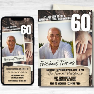 60th Birthday Invitation, Birthday Invitation, 60th Birthday, Digital Invitation, 60th Birthday Invitation For Men, Editable Template, Canva