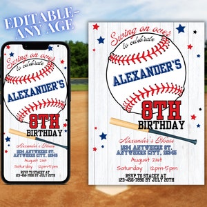 Baseball-Einladung, bearbeitbare Geburtstagseinladung, Baseball einladen, Baseballparty, Sporteinladung, Jungen-Baseball-Geburtstag, Sportfeier