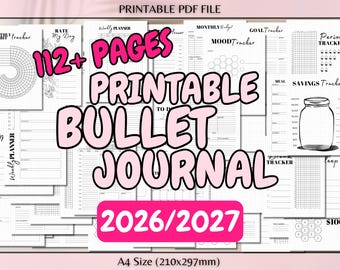 Bullet Journal annuel imprimable Bujo Spread A4, quotidiens hebdomadaires, mensuels, habitudes, humeur, suivis de budget, téléchargement PDF, pages de journal