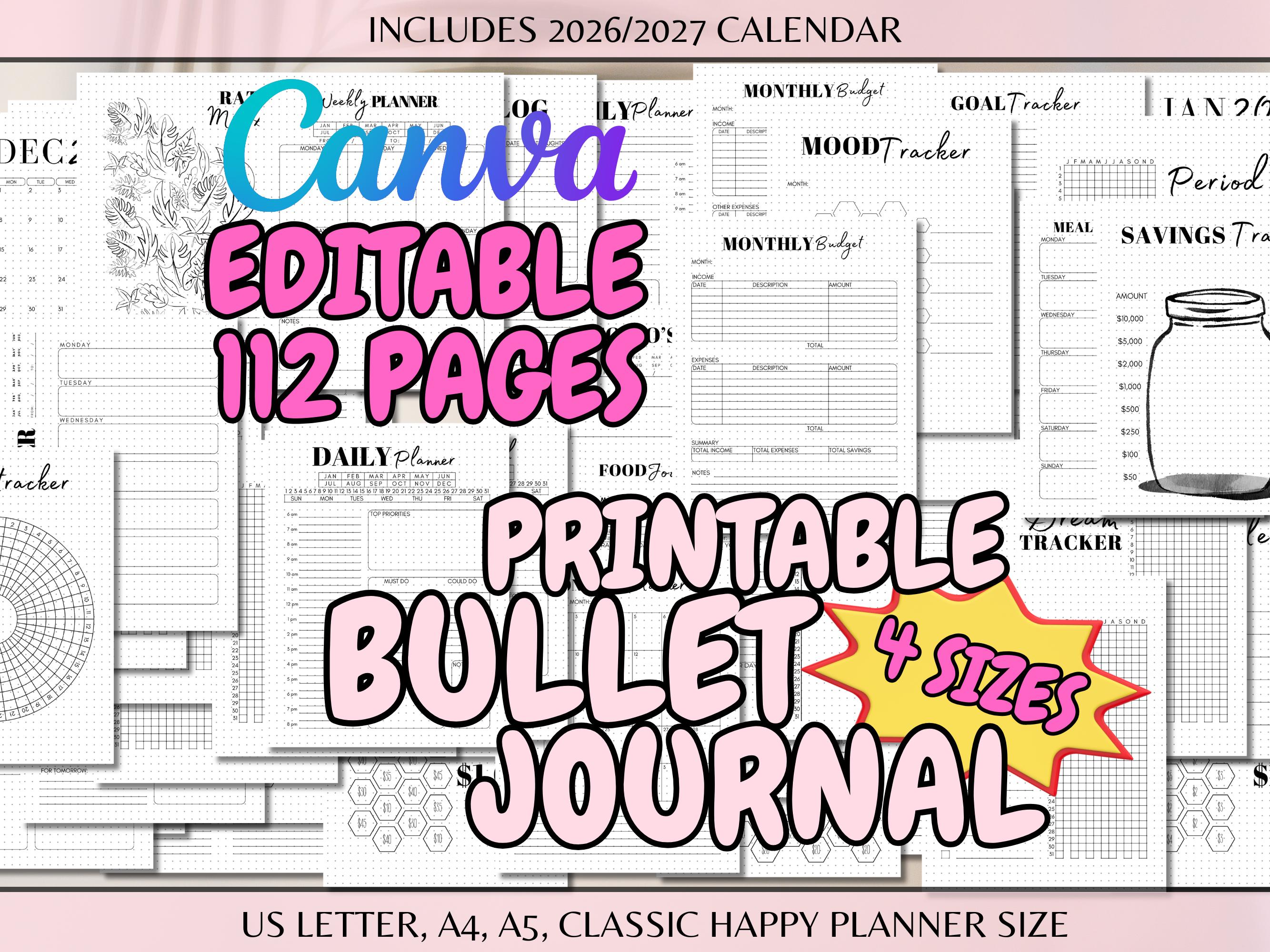 Editable Yearly Bullet Journal Templates Bujo US Letter A4 A5 Classic ...