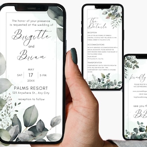 Digitale Hochzeitseinladung Online-Einladungsvorlage Umweltfreundliche E-Invite Digitale Hochzeitseinladung Eukalyptus Digitale Hochzeit einladen