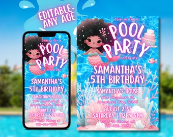 Pool Party Editable Invitation, Summer Birthday Party Evite, Text Invitation, Pool Party Invitation, Electronic Invite, Digital Invitation