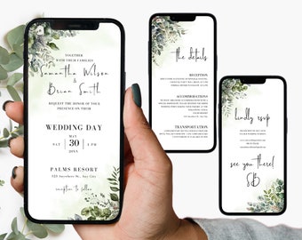 Digital Wedding Invitation Online Invitation Template Eco-Friendly E-Invite Electronic Wedding Invitation Eucalyptus Digital Wedding Invite